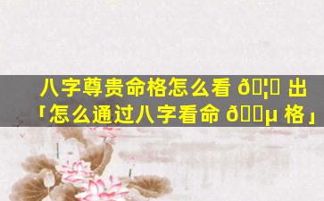 八字尊贵命格怎么看 🦉 出「怎么通过八字看命 🌵 格」